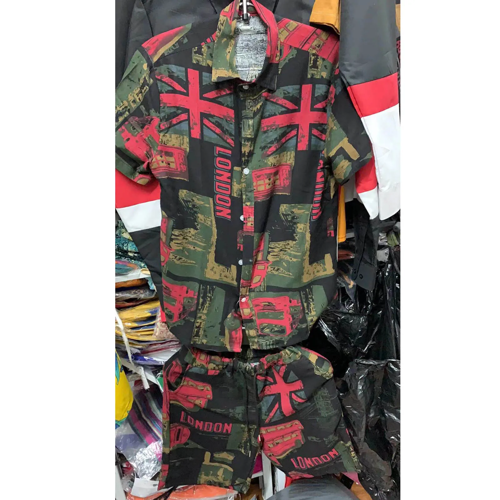 Для мужчин летние комплекты из 2 вещей на пляже с принтом короткий рукав рубашки и