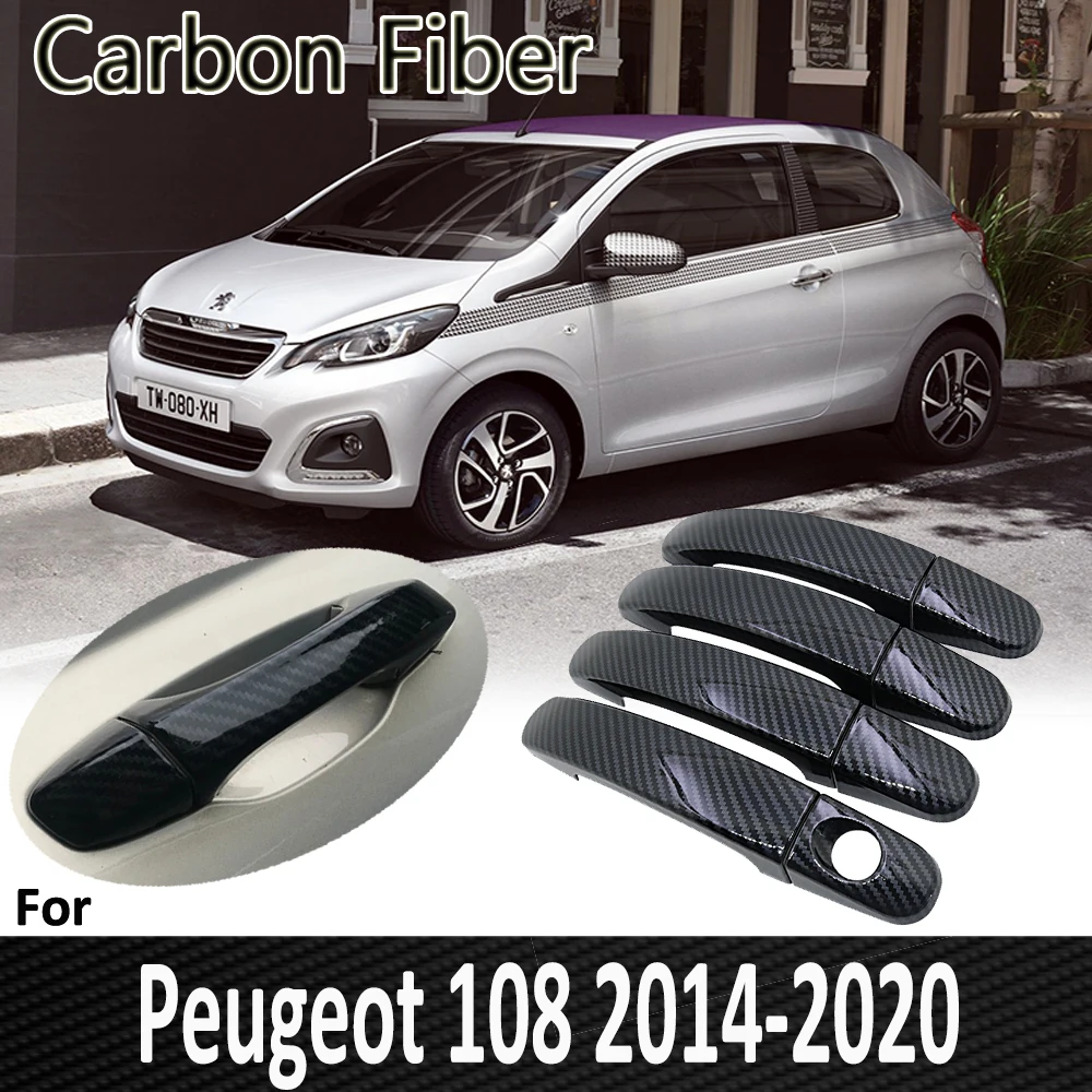 Black Carbon Fiber for Peugeot 108 2014~2020 2015 2016 2017 2019 Door Handle Cover Sricker Decorations Car Accessories