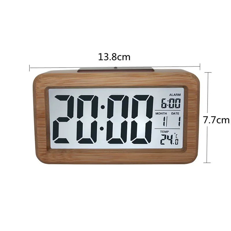 Easy Setting Wooden Digital Alarm Clock with Temperature Date Backlight Snooze Functions for Bedroom Non Ticking | Дом и сад