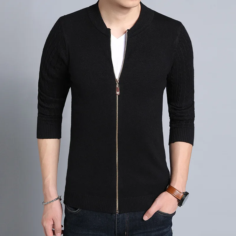 Повседневный Однотонный свитер на молнии длинный для мужчин тонкий модный