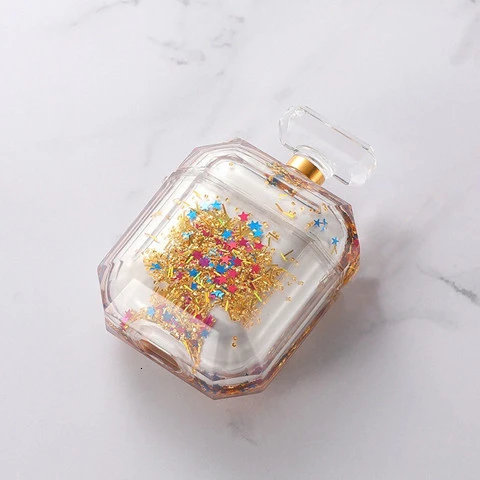 Gold Для Apple AirPods чехол флакон духов беспроводной Bluetooth чехол для гарнитуры роскошный зыбучий песок прозрачный силиконовый наушник чехол coque - Цвет: Gold