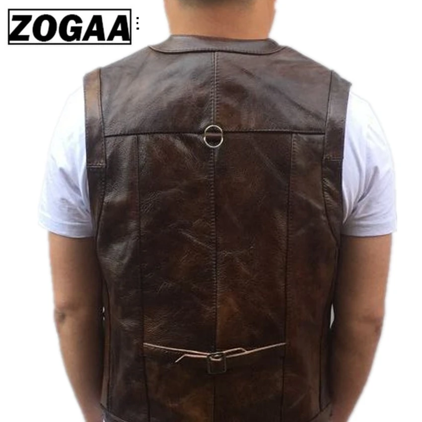 ZOGAA жилет мужской кожаный из натуральной кожи мотоциклетный с множеством