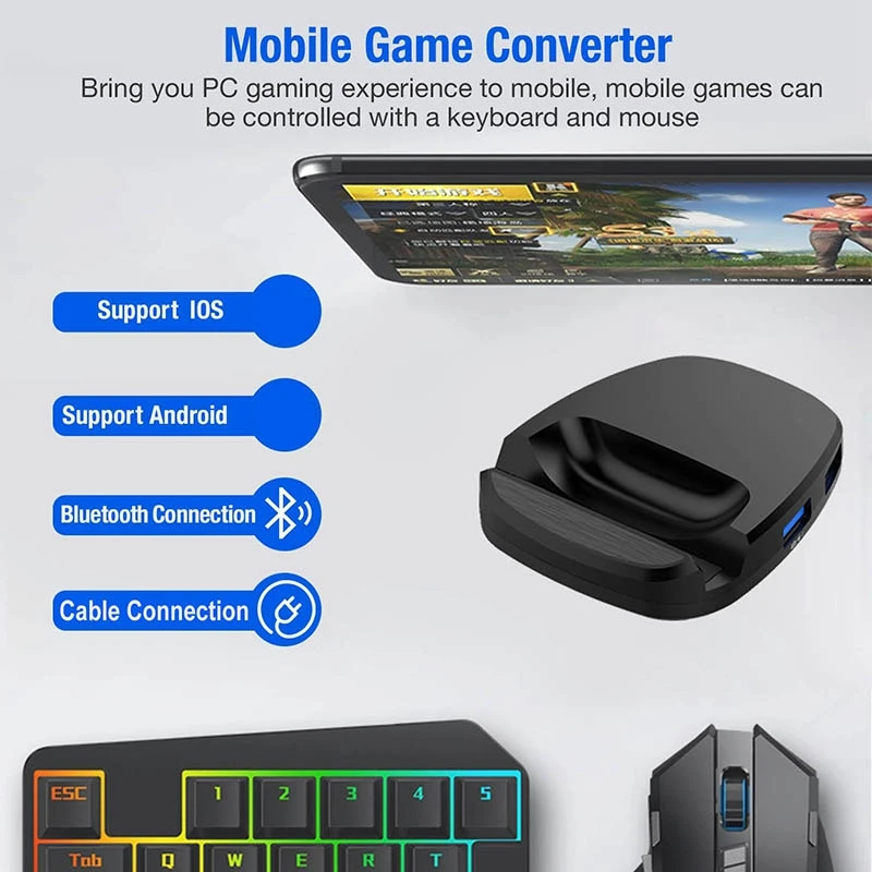 Bluetooth игровая клавиатура мышь комбо-конвертер для Android/IOS PUBG мобильная игра 3 в 1