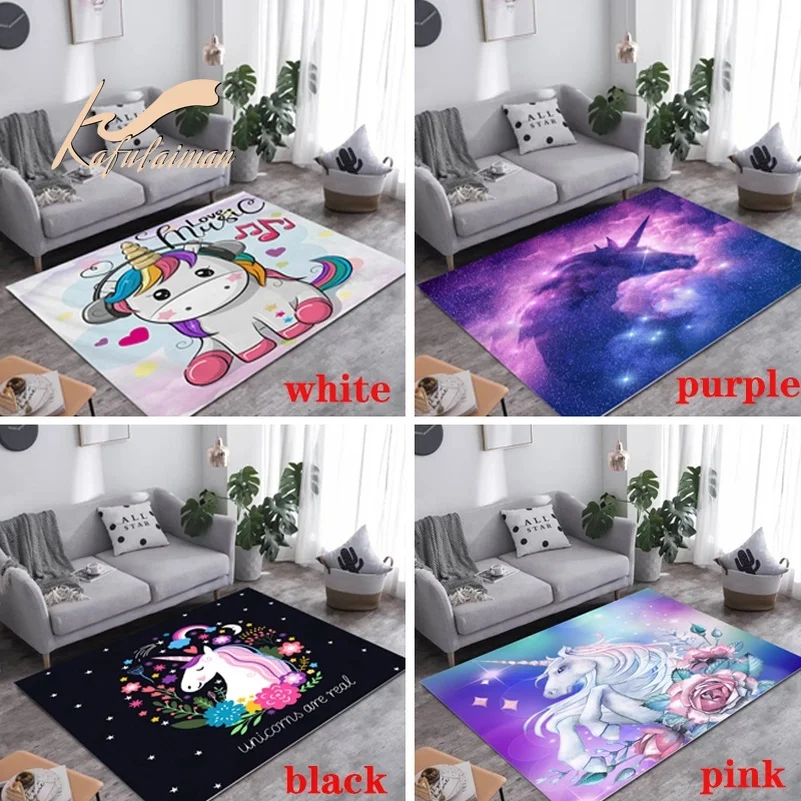 

4 Styles 3D Printing Unicorn Carpet for Bedroom Cute Cartoon Pattern Carpet Colorful Carpet