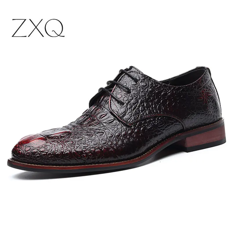 Luksusowa marka skórzane męskie buty sukienka krokodyl wzór klasyczny Vintage Design mężczyźni biznes oksfordzie męskie skórzane buty