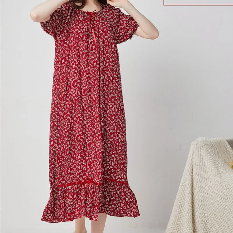 New Nightdress For Women Cotton Silk Short Sleeves Long Dress Square Neck White Lace Ladies Evening Dress