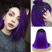 wignee 2 tone ombre purple synthetic wig for women middle part short straight hair high temperature cosplay party daily hair wig