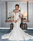 Размера плюс с украшением в виде кристаллов Свадебные платья 2020 прозрачные Одежда с длинным рукавом кружевная бисерная Русалка свадебное элегантное платье; Robe De Mariage