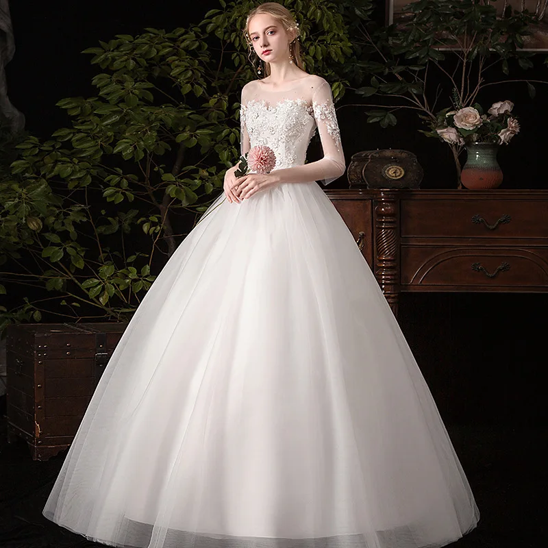 LAMYA Illusion Half Sleeve Boat Neck Bridal Dress Ball Gowns Spaghetti Straps Ivory Tulle Wedding Dresses Marriage | Свадьбы и