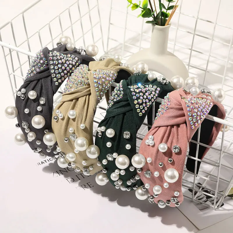 

Baroque Style Women Headband Luxury Hair Accessories Handmade Large And Small Pearls Simulated Pearl Rhinestone Head Hoop