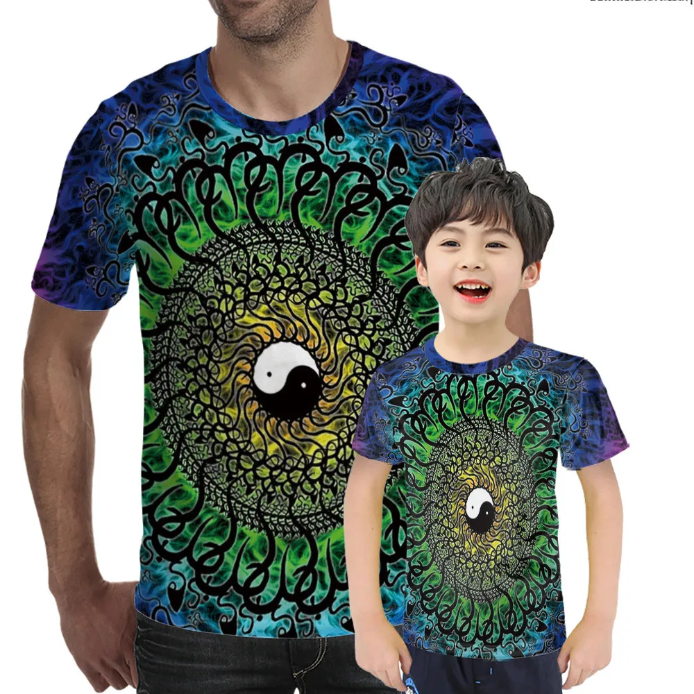 

2021 Summer New Fashion Youth Printed T-shirt Men's and Women's Yin Yang Street Trend Shirt Gossip Hip-hop Fitness Casual Wear