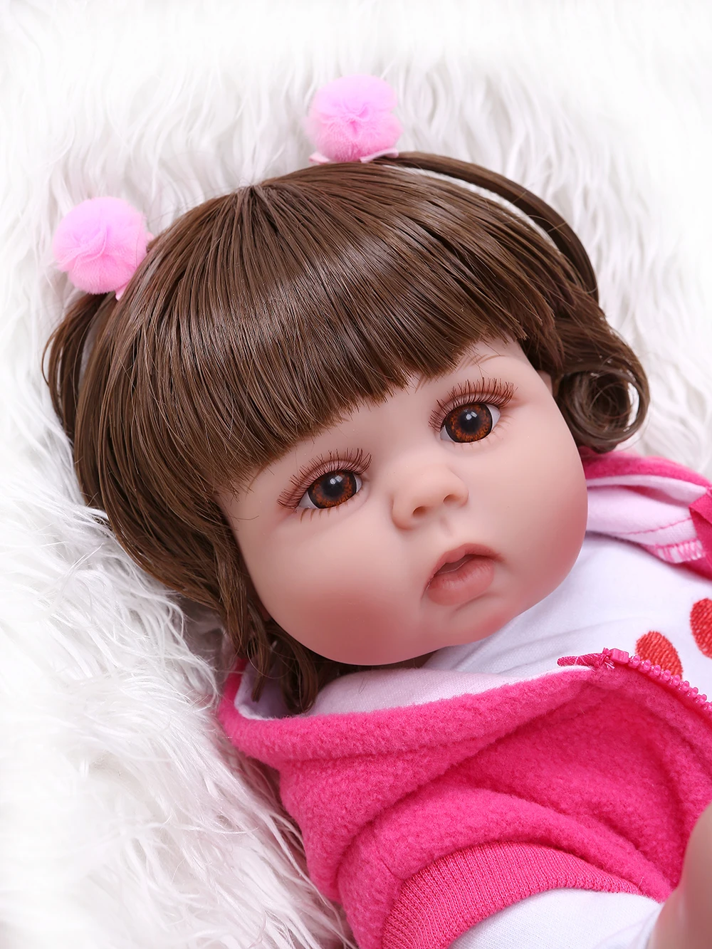 

NPK Original 48CM bebe doll reborn toddler girl Curly hair doll full body soft silicone realistic baby Bath toy waterproof