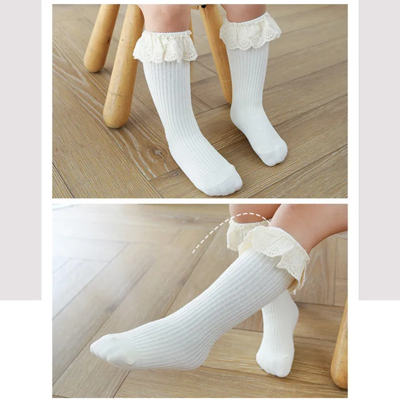 5 Pairs New Baby Girls Socks Lace Kid Cotton Socks For Girls Long Socks Kids Knee Length Soft Cotton Socks for Kids Baby Socks