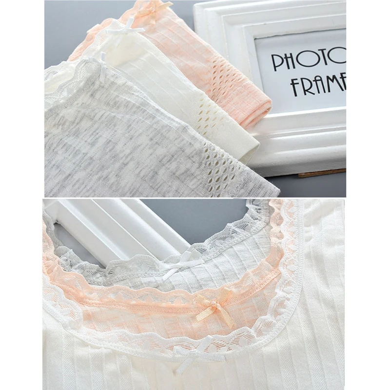 

97BC Teenage Young Girl Cotton Training Bra Mesh Patchwork Lace Solid Color Bralette Wireless Padded Puberty Vest Crop Top