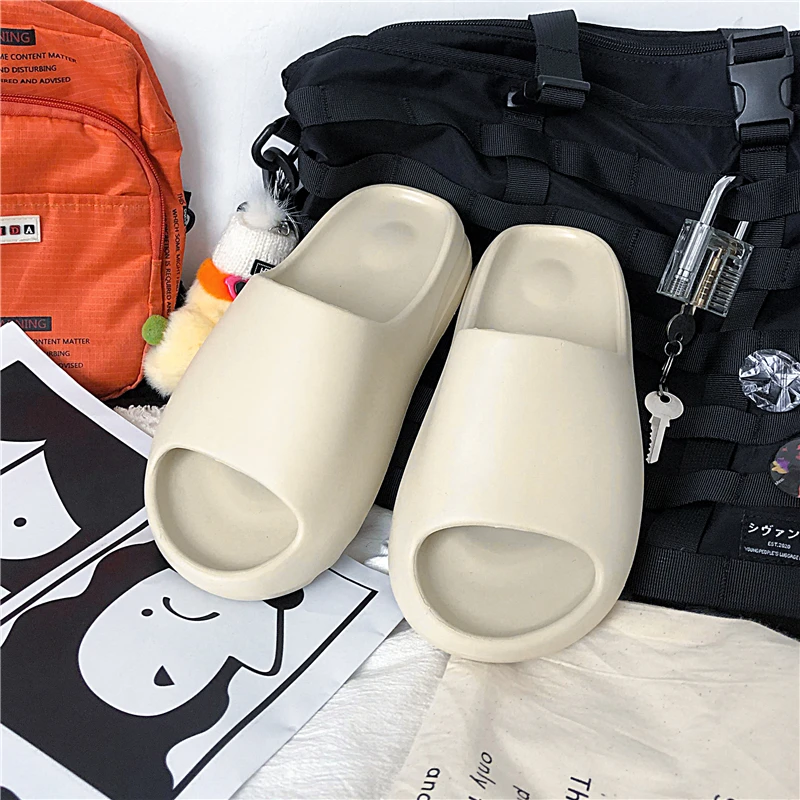 

WEH Summer Flat Slides for Men Casual Slippers Beach Shoes Eva Soft Slippers Non-Slip Bathroom Home Shoes men's Sandals Unisex