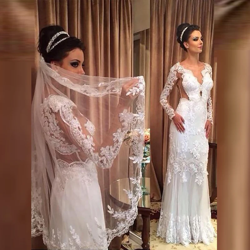 

Spanish Charming On Sale Lace Long Sleeve Bridal Wedding Dresses Illusion Boat Neckline Wedding Gowns for Bride Floor Length