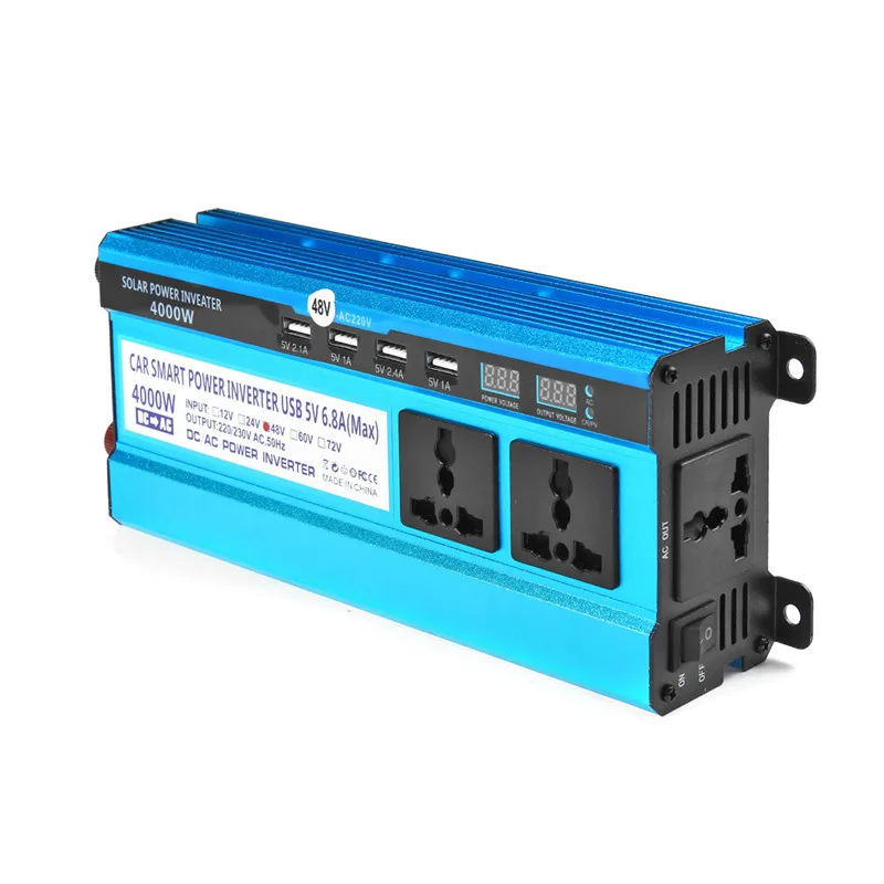4000 Вт Инвертор 12 В/24 В/48 В до 220 В преобразователь напряжения трансформатор двойной светодиодный дисплей 4 USB автомобильный Солнечный тройной инвертор