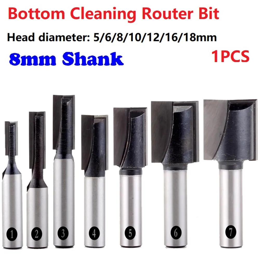 

1PC 8mm 5/6/8/10/12/16/18mm Shank Router Bit Bottom Cleaning Straight/Dado Router Bit For Woodorking Cutting Tool Parts