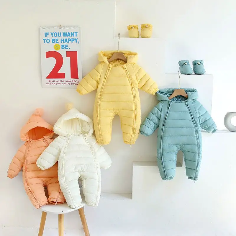 

Newborn Baby Winter Down Jacket Rompers Hooded Plus Velvet Warm Jumpsuit Toddler Clothes Boy Girl Snowsuit Infant Overalls Coat