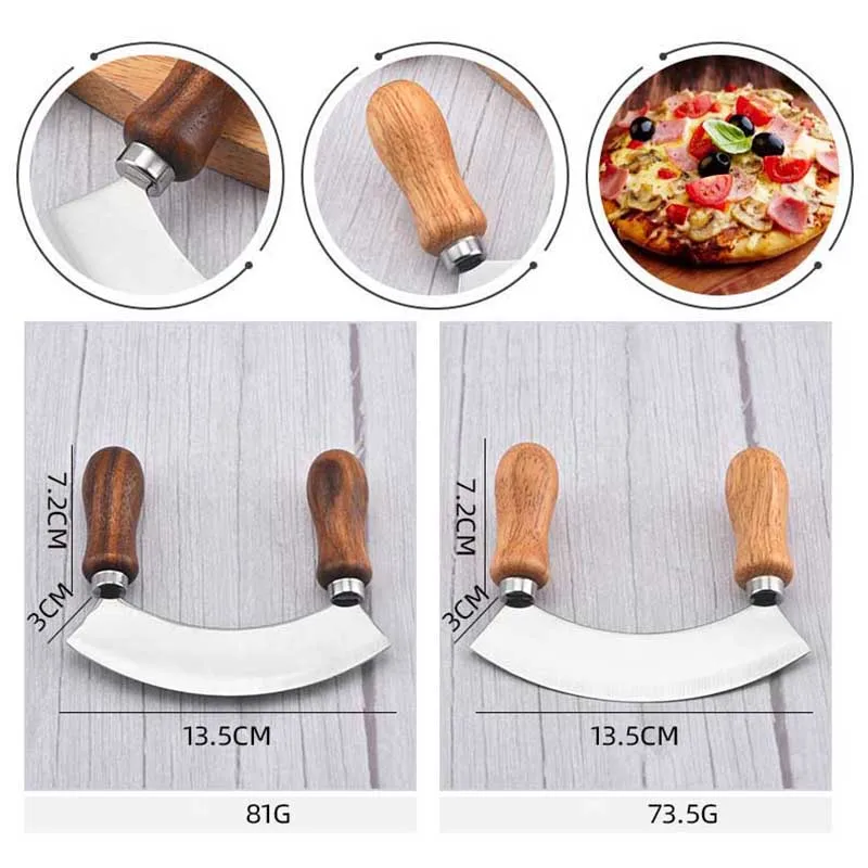 

Stainles Steel Pizza Rocker Cutter Pizza Cutter Rocker Cooking Knife Slicer Double Wood Handles Cutting Tool Kitchen Accessories
