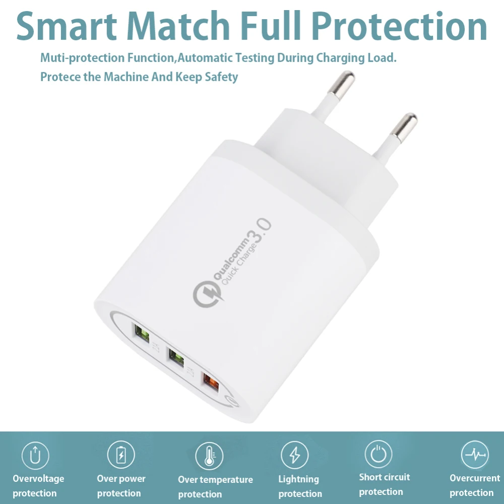 3 USB зарядное устройство QC3.0 быстрое зарядное устройство для iPhone X 8 7 Xiaomi Mi 8 Быстрый Настенный адаптер зарядное устройство для мобильного телефона s EU штекер