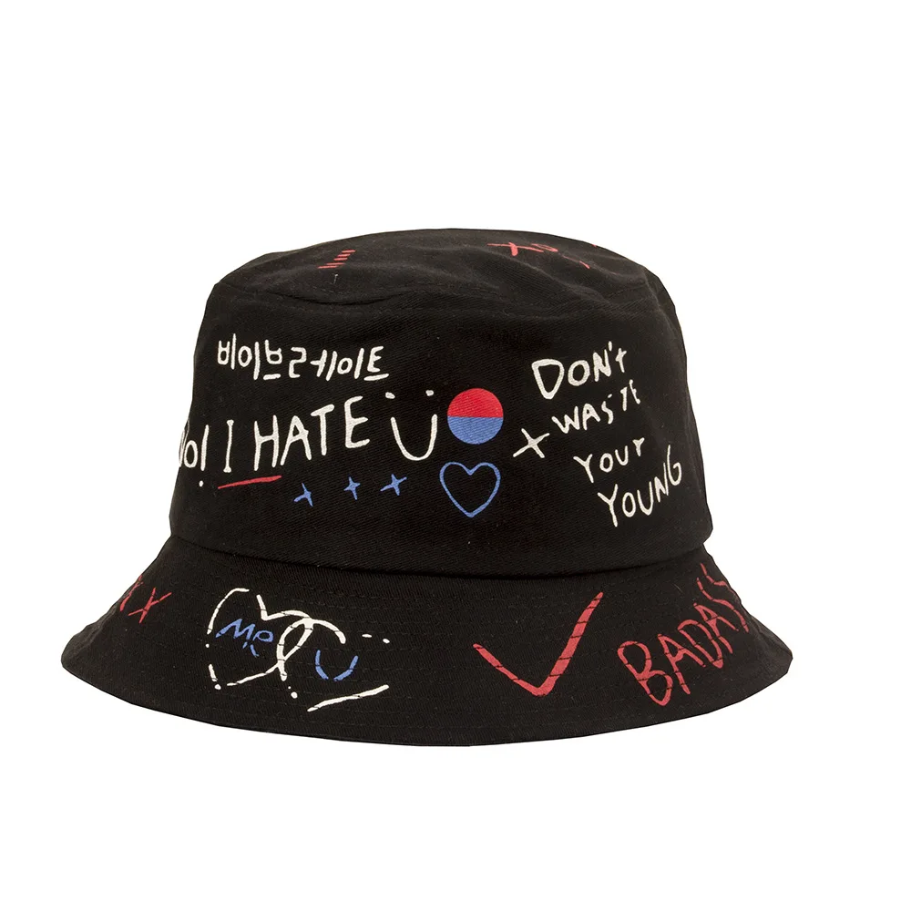 

New Fashion personality Tie-dye Graffiti Bucket Hat Women Summer Casual Panama Hat Sun Hat Big Brim Foldable Beach Fisherman Hat