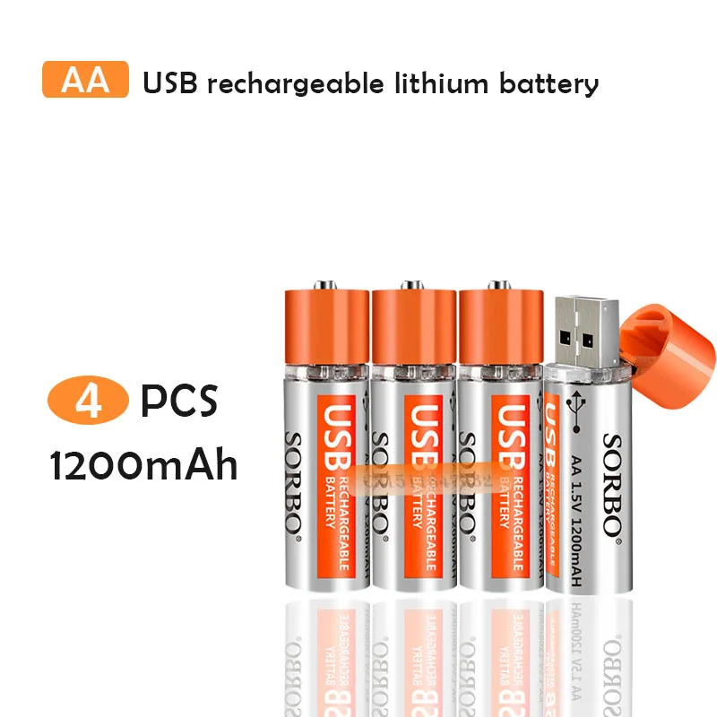 Горячая Распродажа 4PCS SORBO 1 5 V 1200mAh USB перезаряжаемая 1-часовая Быстрая зарядка AA Li-po