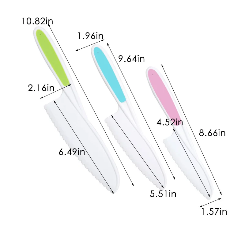 

3PCS/Set Children Cake Knife Kids Chef Fruit Vegetable Bread Cutter Knife Plastic Kitchen Cooking Sawtooth Knife Slicing Paring