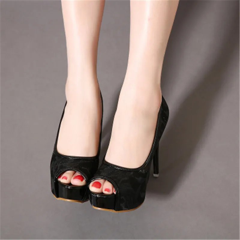 

Women Shoes Summer Autumn Fish Mouth Platform Women Pumps High Heels 12cm Shoes Peep Toe Shallow OL Female Shoes Women black