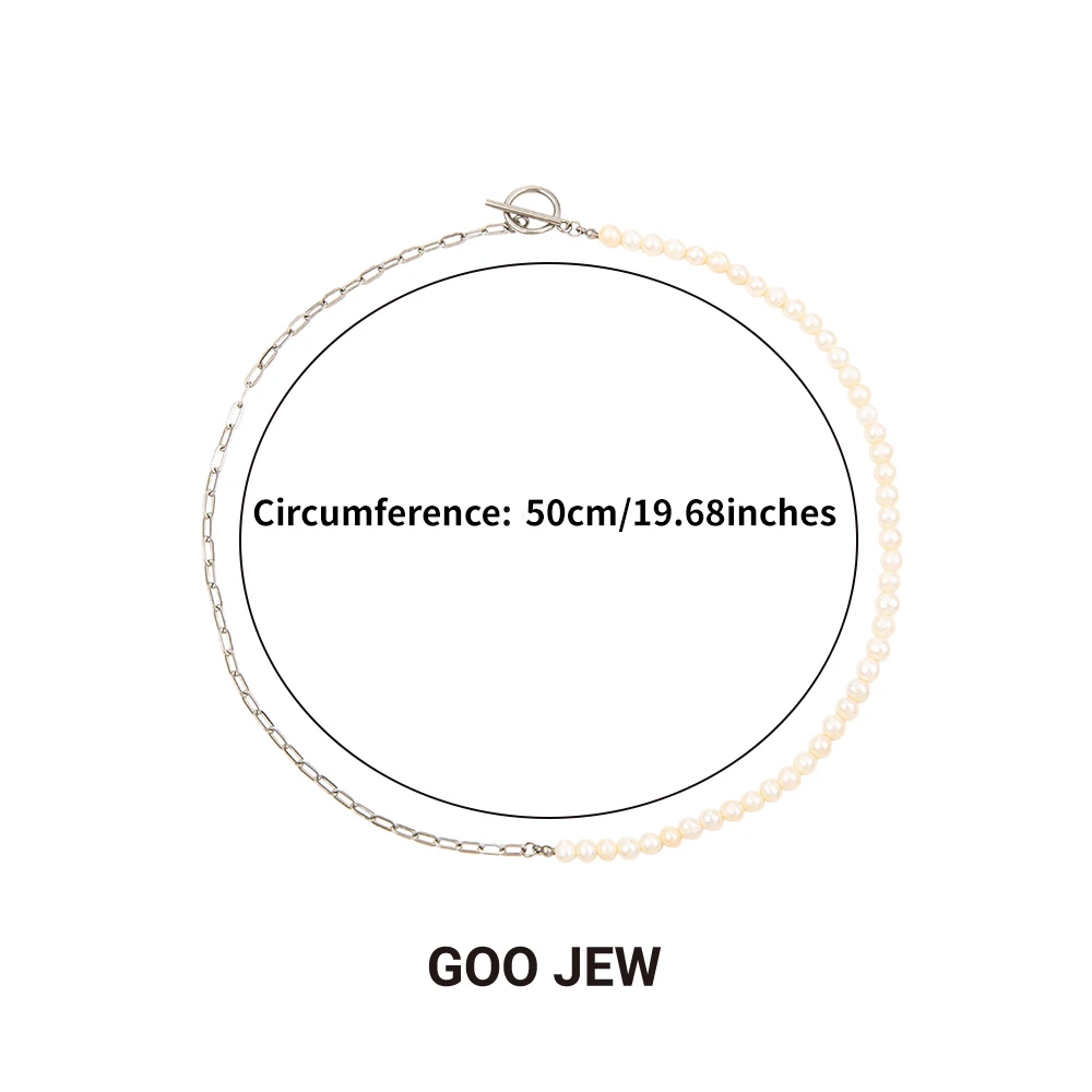 GOO JEW Ожерелье из натурального круглого жемчуга цепочка нержавеющей стали модное