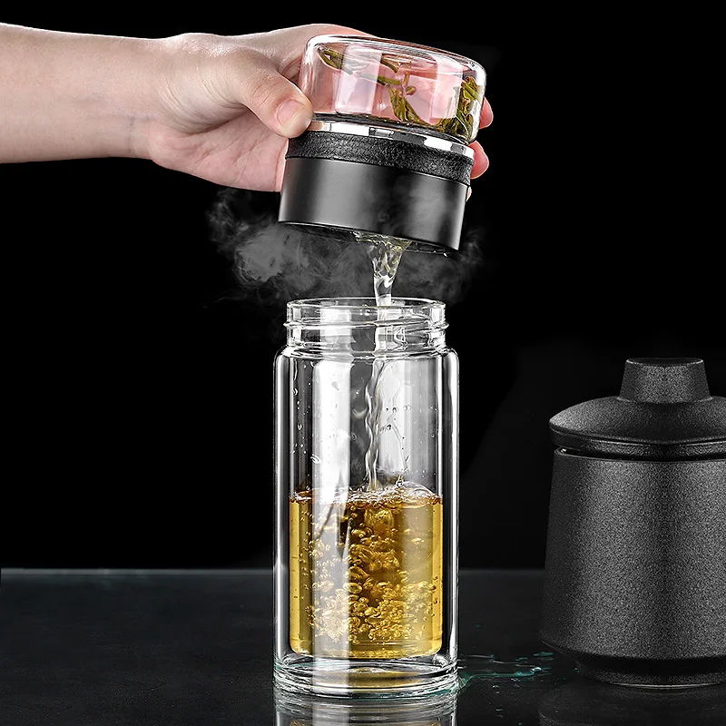 430 мл портативная стеклянная бутылка с двойными стенками чайный инфузер для воды