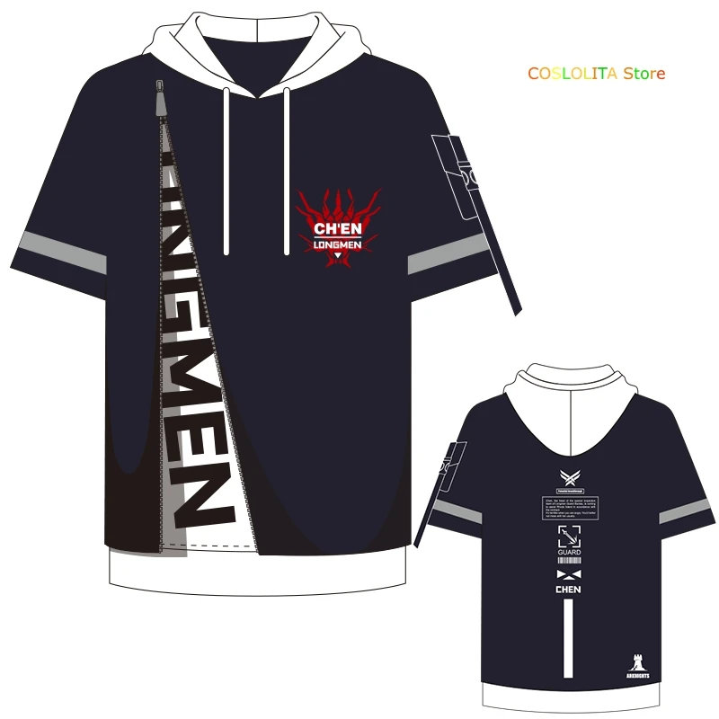 

Anime Game Arknights Chen Loose T-Shirt Hooded Coat Men Women Harajuku Fashion Short Sleeve Casual Pants Couple Suit Cosplay