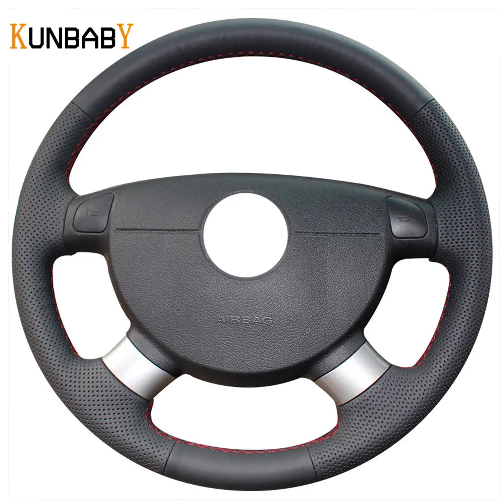 KUNBABY черный красный чехол рулевого колеса автомобиля из натуральной кожи для