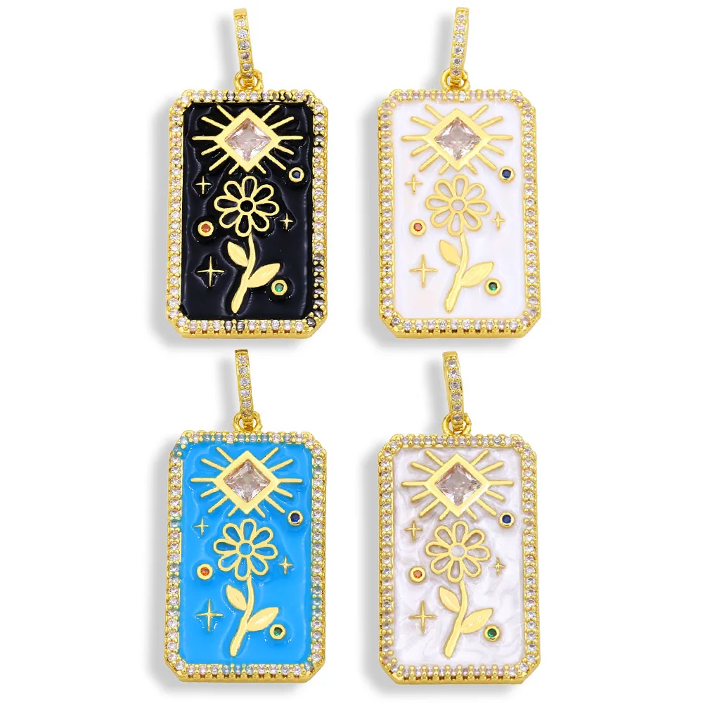 

OCESRIO Fashion Large Flower Pendants for Necklace Making Copper 18K Gold Plated Enamel CZ Big Charm Jewelry Accessories pdta449