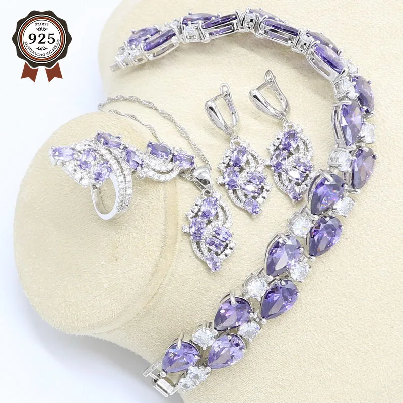 Популярный Фиолетовый Цирконий серебряный цвет рандомный браслет серьги