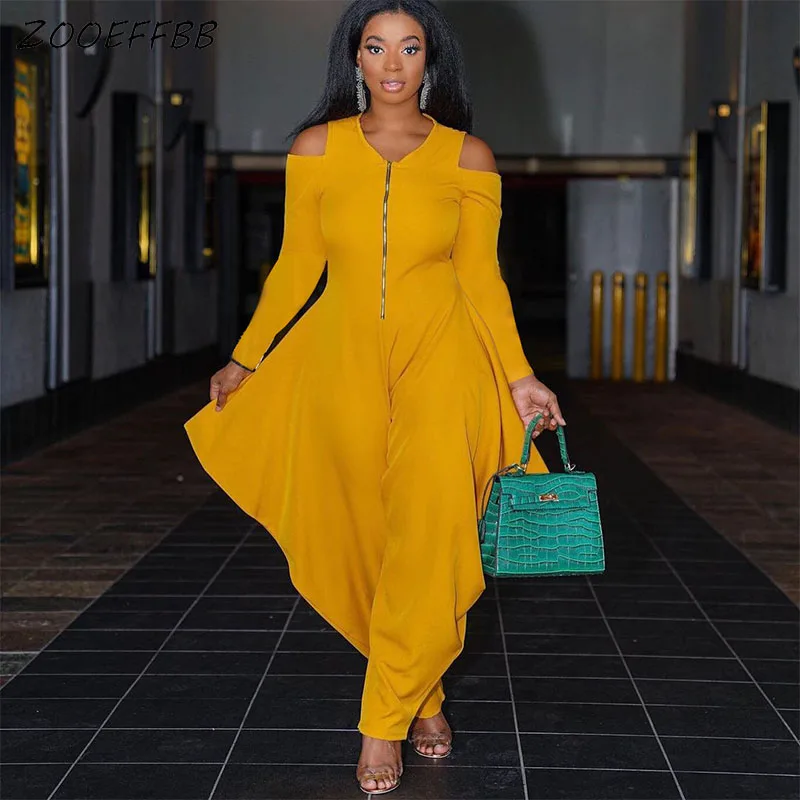 

Женский комбинезон с длинным рукавом ZOOEFFBB, осенняя одежда, комбинезон с асимметричным подолом, Свободный комбинезон, цельный клубный костюм на день рождения