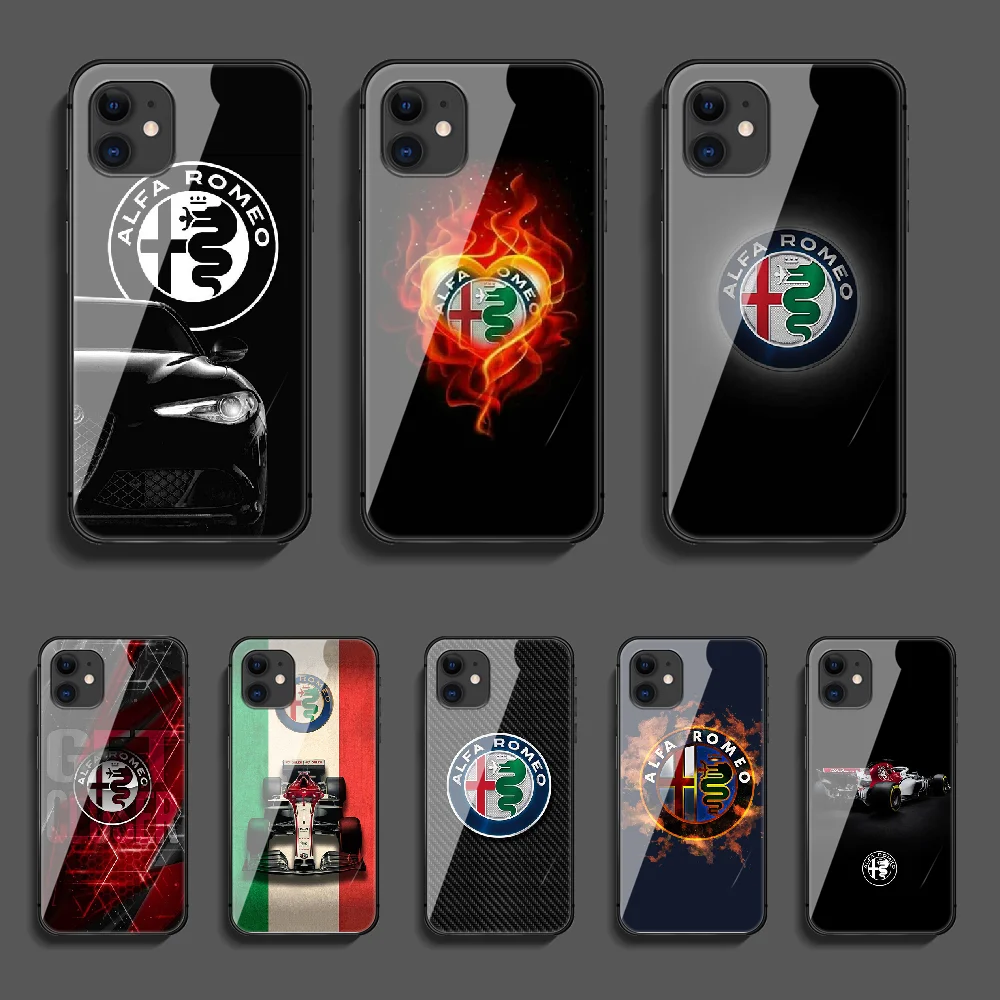 

Alfa Romeo Car Phone Tempered Glass Case Cover For Iphone 5 6 7 8 11 12 5S 6S X Xr XS Se Max Plus Pro Mini Shell Cell Back Soft