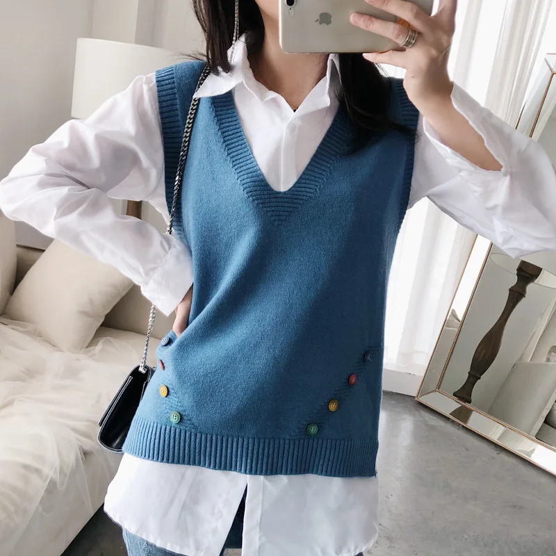 

Autumn And Winter V-neck Lace Woolen Waistcoat Pullover Vest Loose Sweater Knitted Sleeveless Vest Women Outer