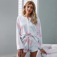 pajamas women suit tie dye pajamas women autumn long sleeved breathable outer wear home clothes with wooden ears home clothes