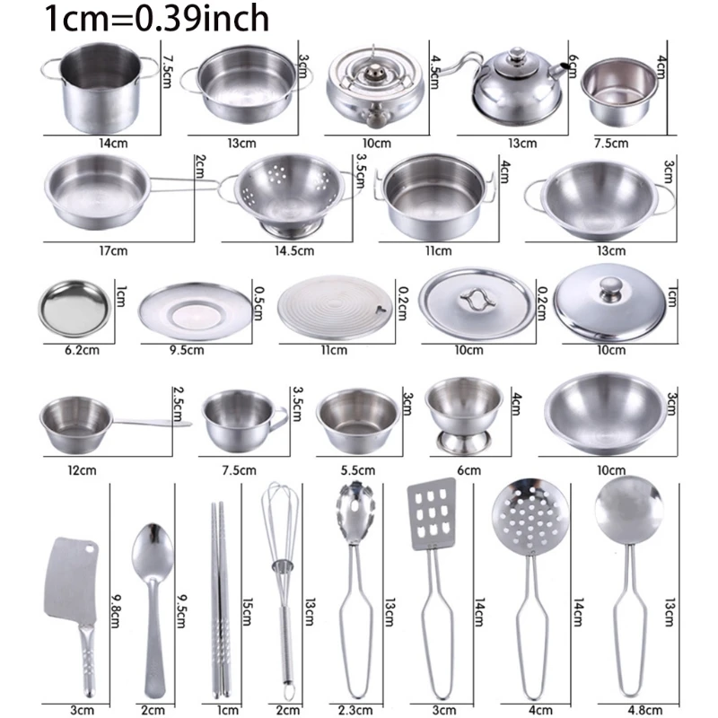 

40Pcs Play Pots Pans Set Kids Kitchen Playset Pretend Cookware Mini Stainless Steel Cooking Utensils Children Toys Ages 3 Years