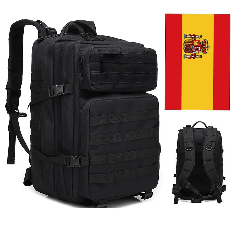 Black Spanish flag 45л военный рюкзак, тактический армейский мужской рюкзак для путешествий, водонепроницаемый рюкзак, туристический рюкзак, дождевик, Mochila Tatica Camping Canta - Цвет: Black Spanish flag