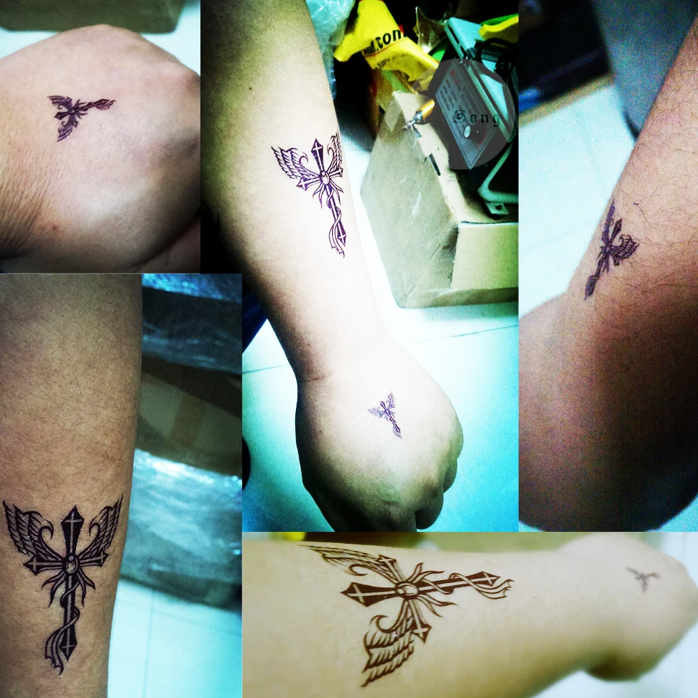 Водостойкая Временная наклейка черная переводная вспышка искусственная