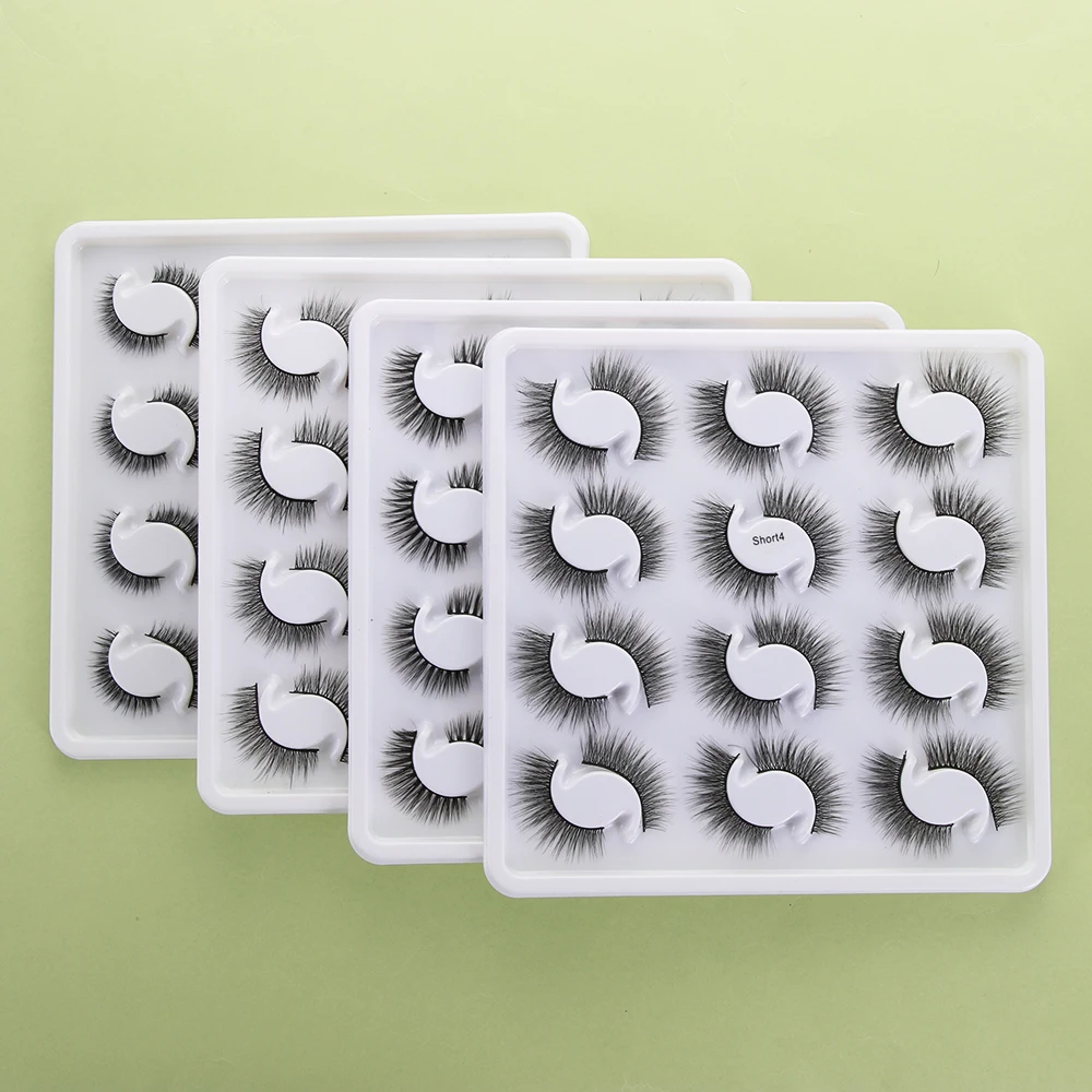 12 пар коротких натуральных объемных накладных ресниц ручной работы из норки