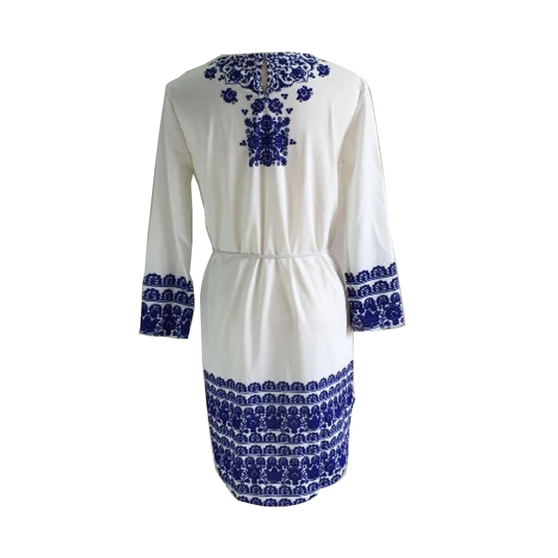 

Women Fashion Dress Chiffon Long Sleeve Stylish Chinese Style Porcelain Printing Spaghetti Casual Beach Nightclub Female Dress