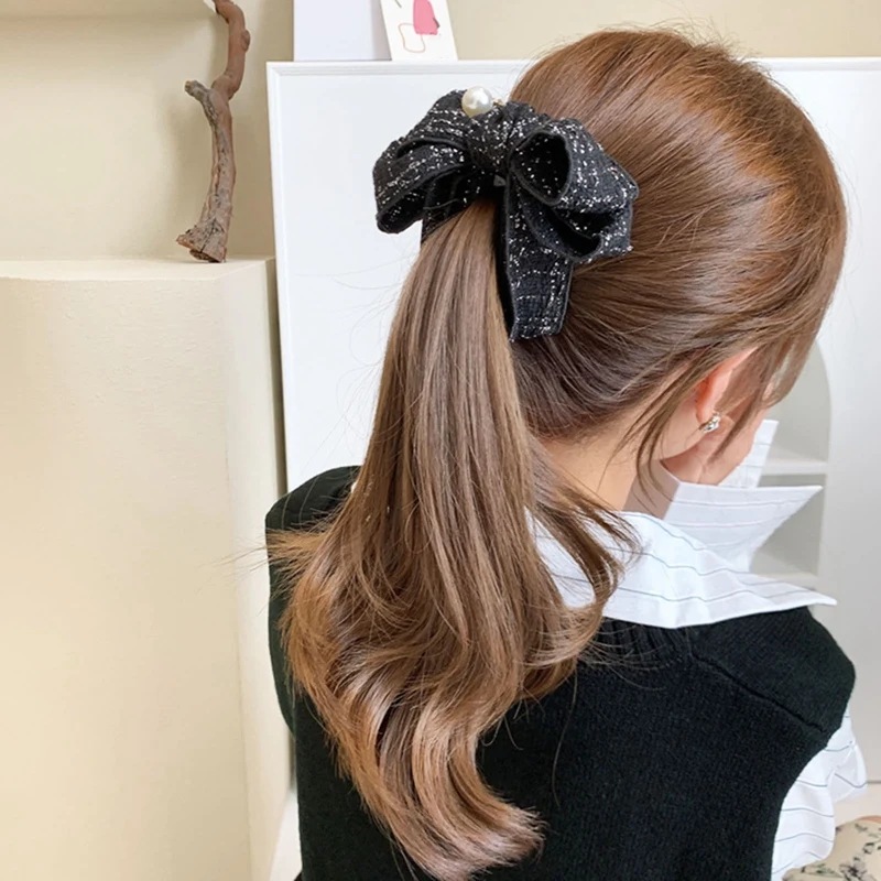 

2021 NEW Korean Sweet Japanese Lattice Bow Banana Clip Vertical Clip Ponytail Holder Hairpin Hair Accessories Headdress Women
