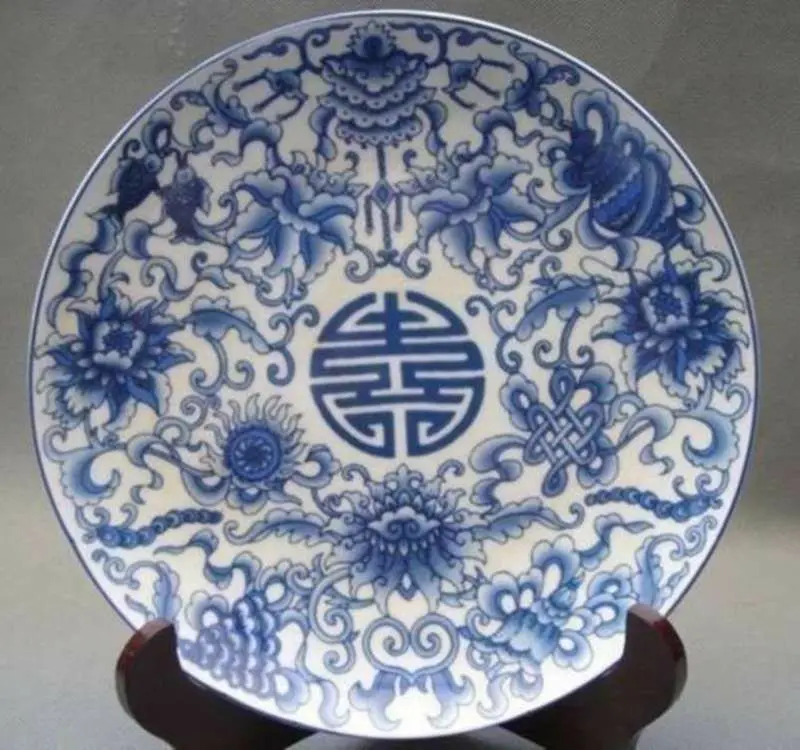 

Fashion Chinese Blue and White Porcelain Hand-painted Flower Board Home Decoration Gift Living Room Accessories