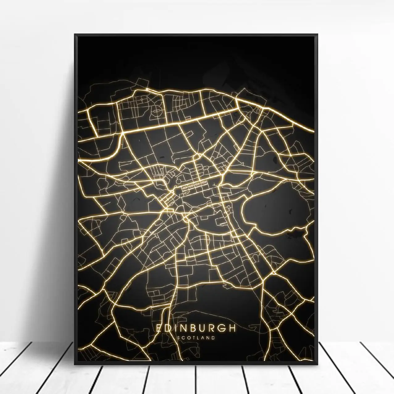 Эдинбург Глазго Шотландия черно золотой холст настенная художественная карта