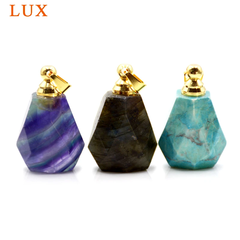 Флюорит из лабрадорита бирюзовый камень подвеска в виде бутылочки парфюма