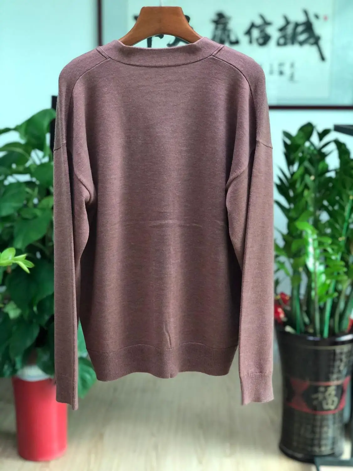 

Women 100% Wool Sweater V-neck Single Breasted Double Pockets Loose Knit Cardigans New