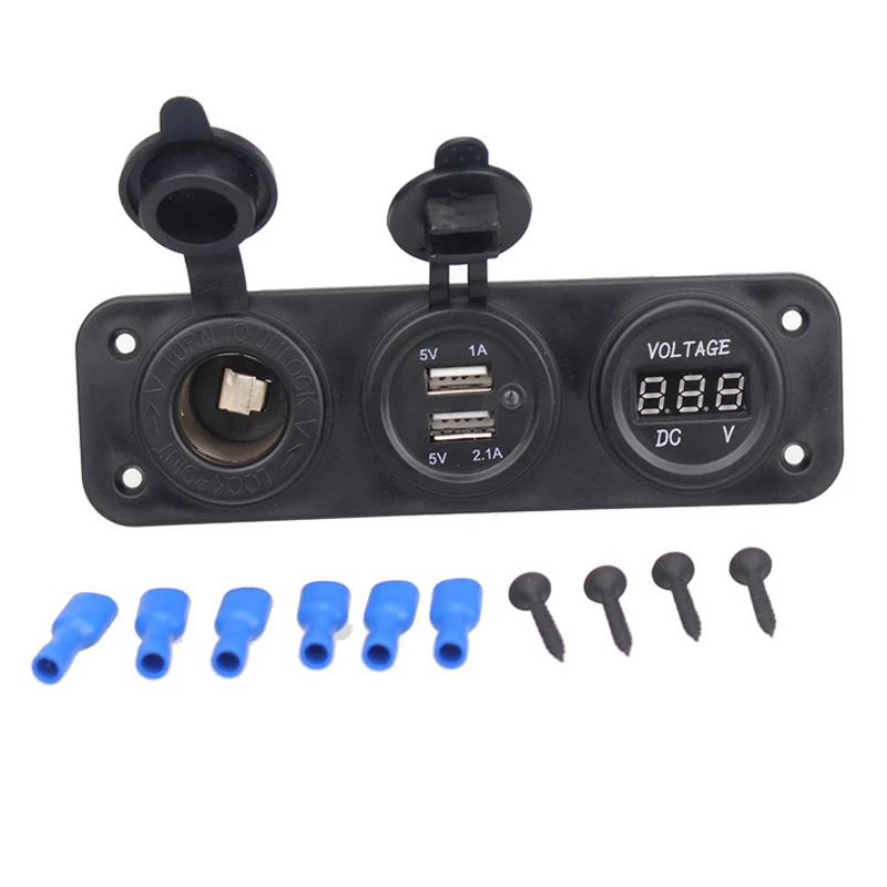 Car Motorcycle Boat Charger Plug 4.2A Dual USB Adapter 12V 24V Digital Voltmeter Charging Socket with Insulated Terminals